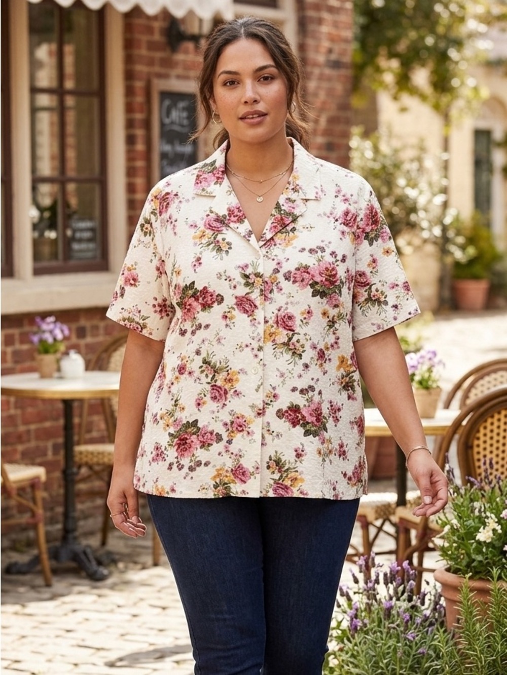 Lemon Grass Shirt Floral Short SLeeve Button-Up Size 18W
